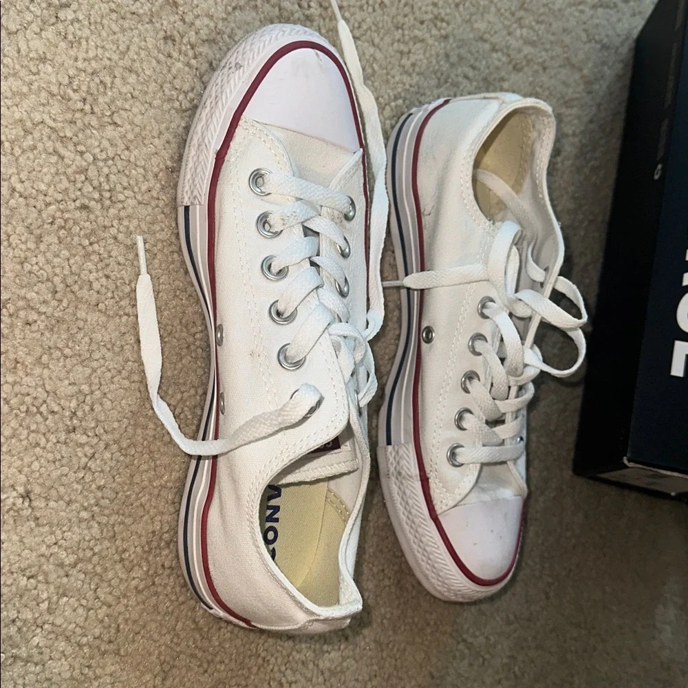 Converse White Canvas Sneakers with Red Trim - Picture 2 of 4